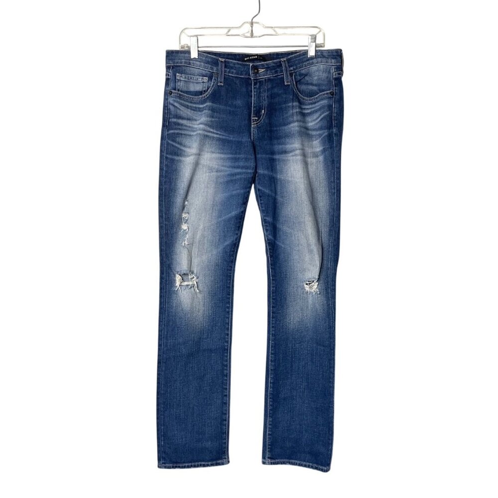 Big Star Liv Distressed Blue Jeans 30R Denim Straight Leg Low Rise